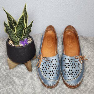Spring Step Denim Blue and Tan Loafers